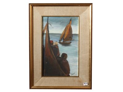 G. Ducci, Marina con barche, olio su tela, 1932