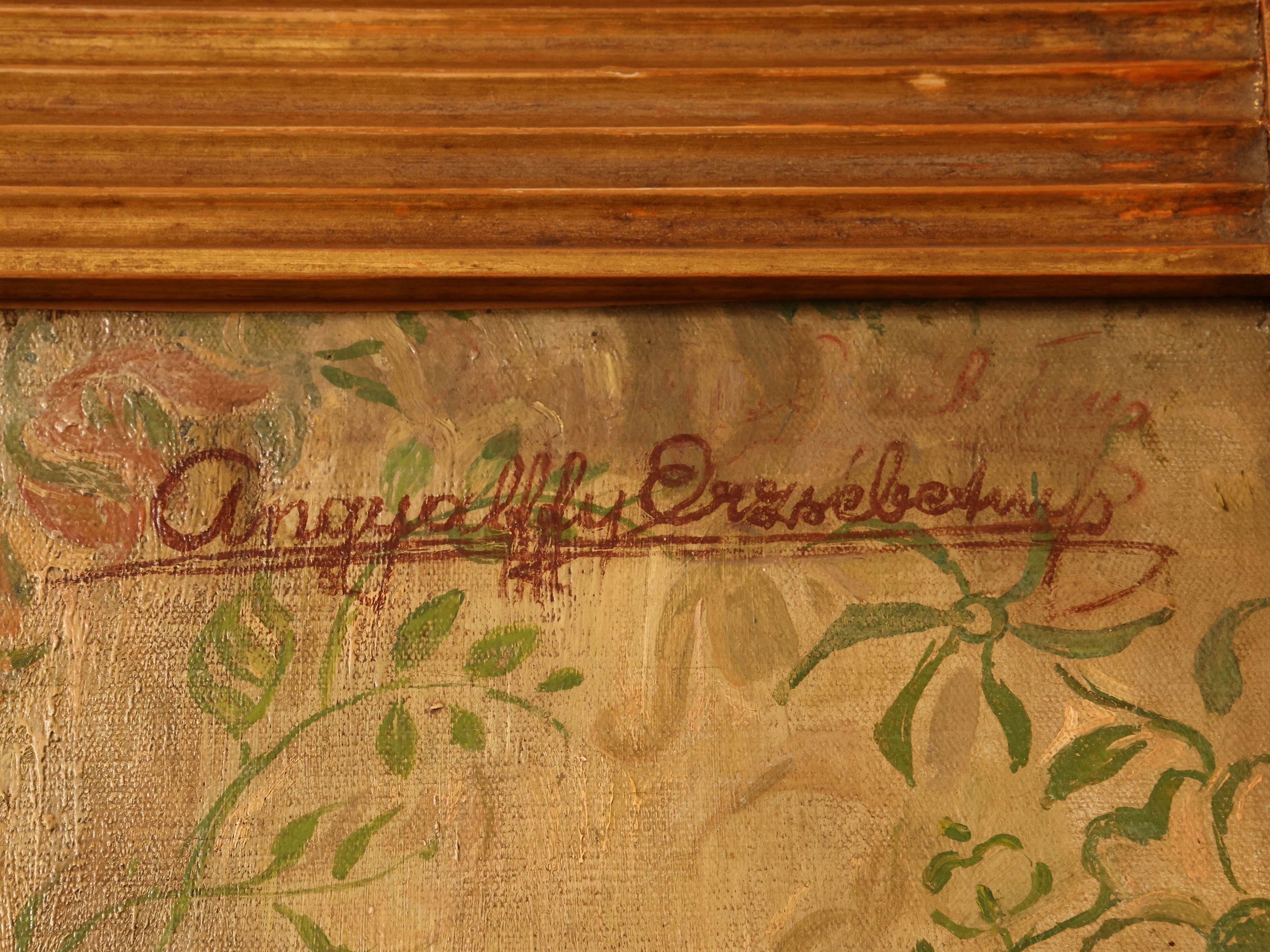 Ritratto di giovane nobildonna in abito bianco con bouquet di rose