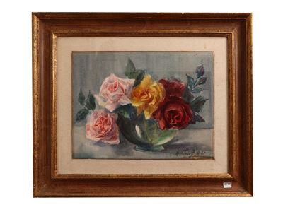 Berthelot, Natura morta con vaso di rose, olio su compensato