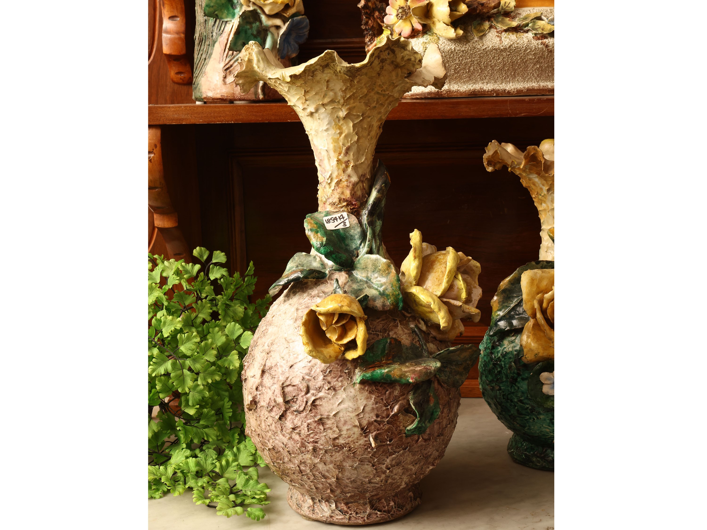 Tre Vasi Barbotine in Ceramica Policroma