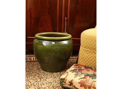Grande portavasi in terracotta smaltata verde, h cm 36