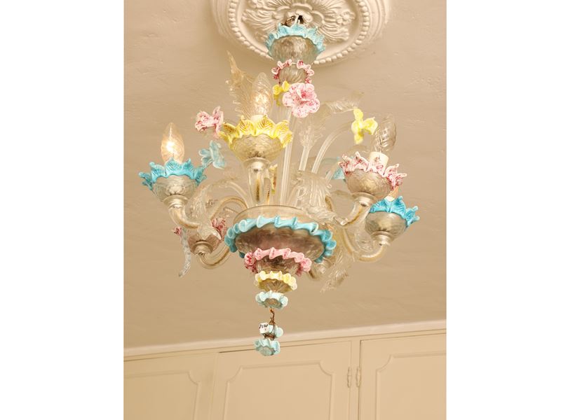 Lampadario in vetro di Murano, h 55 cm, diam 40 cm
