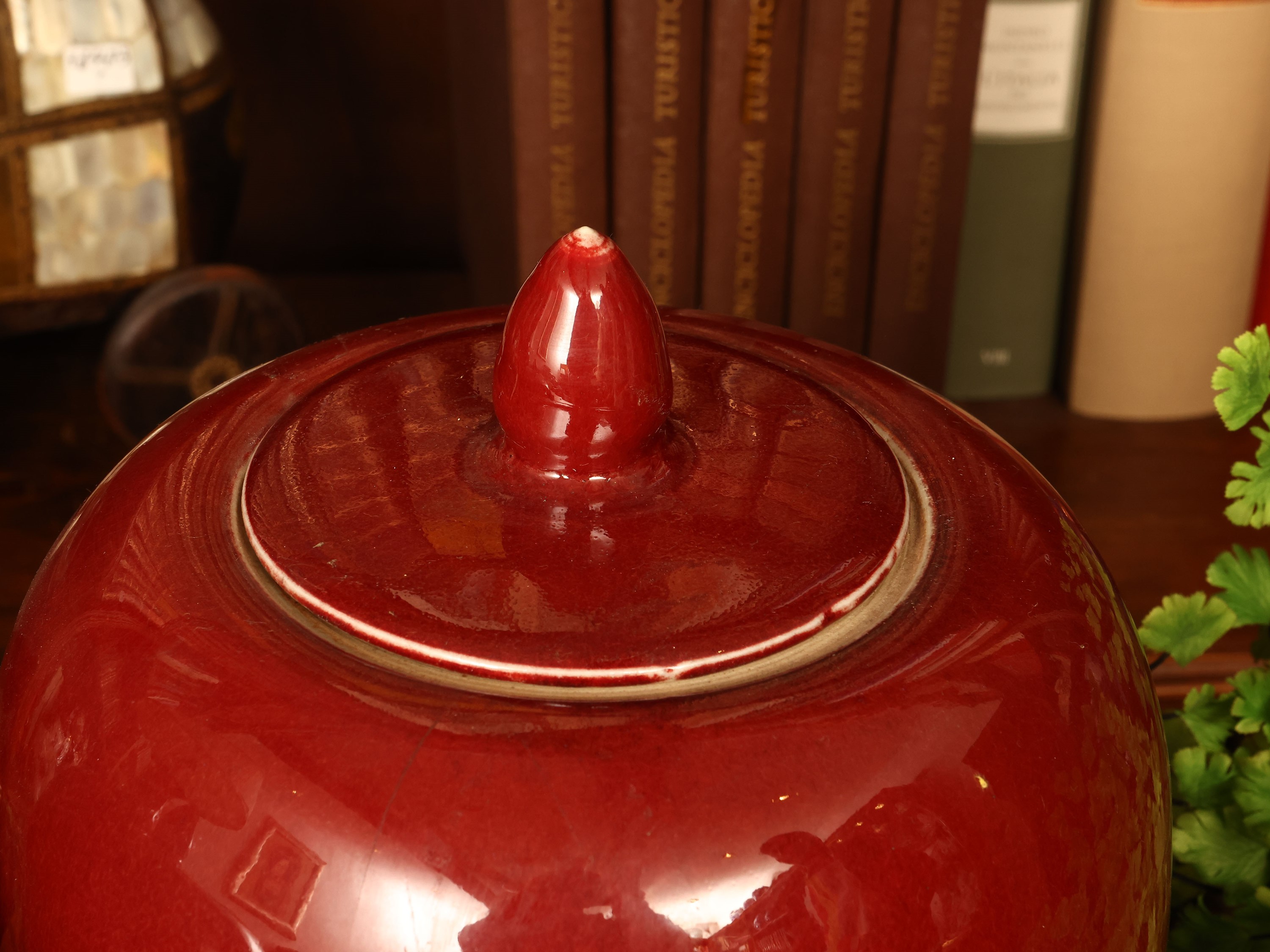 Coppia di alte potiches in ceramica sangue di bue, h cm 28