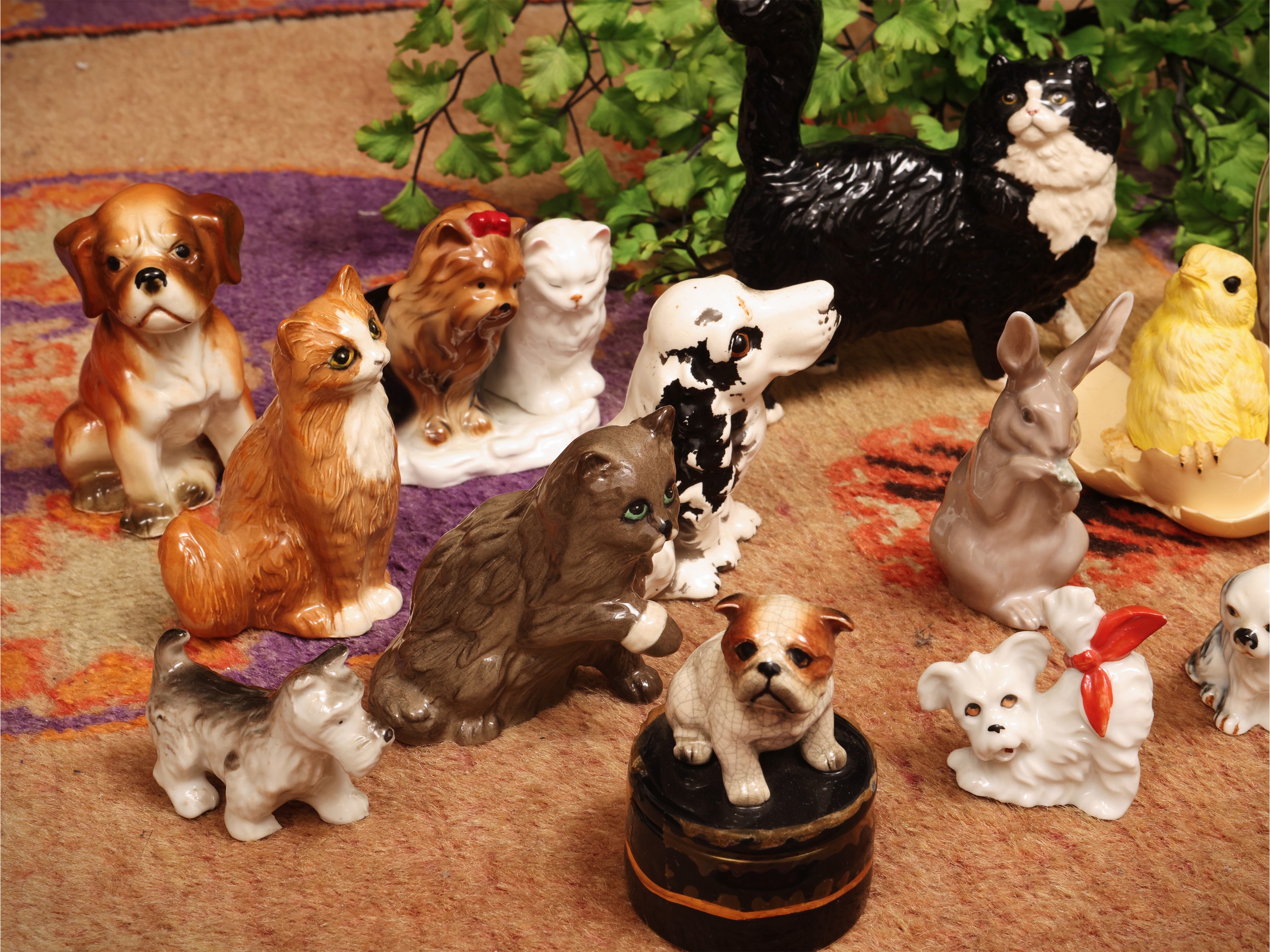 Collezione di gatti e cani, ceramica e porcellana