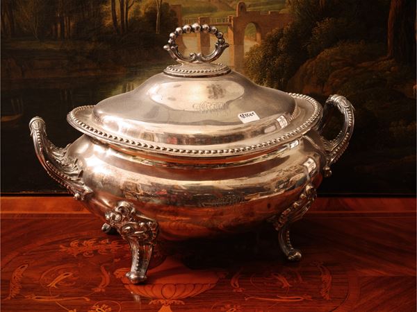 Large silver metal tureen