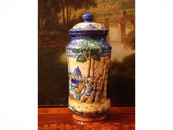 Albarello in polychrome majolica