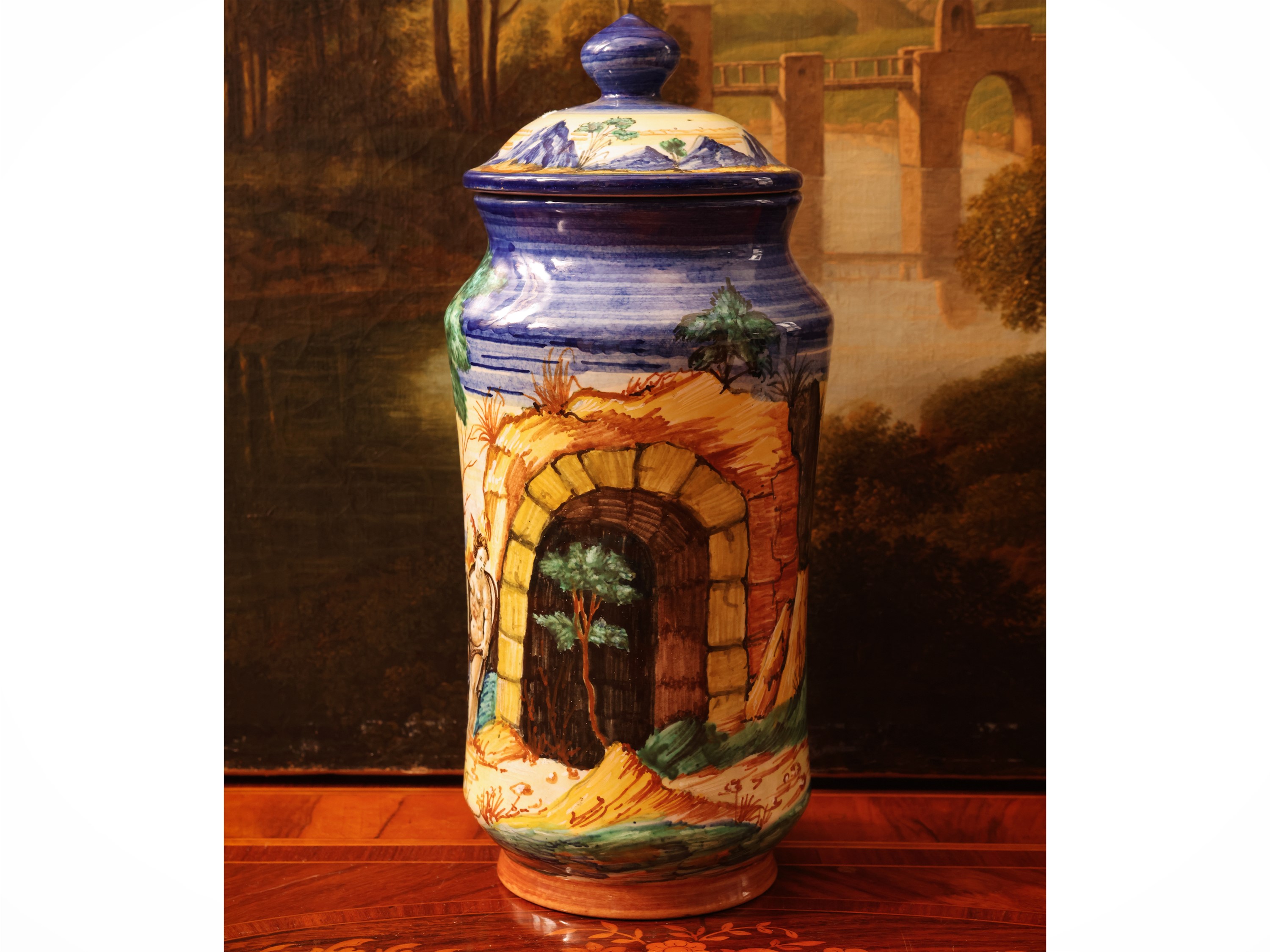 Urbino, Albarello in maiolica policroma, XX secolo