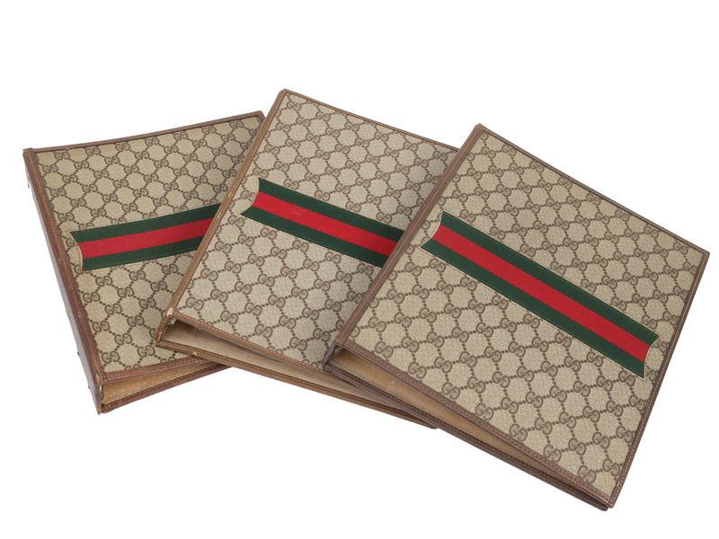 Gucci - Tre raccoglitori in tessuto GG marrone