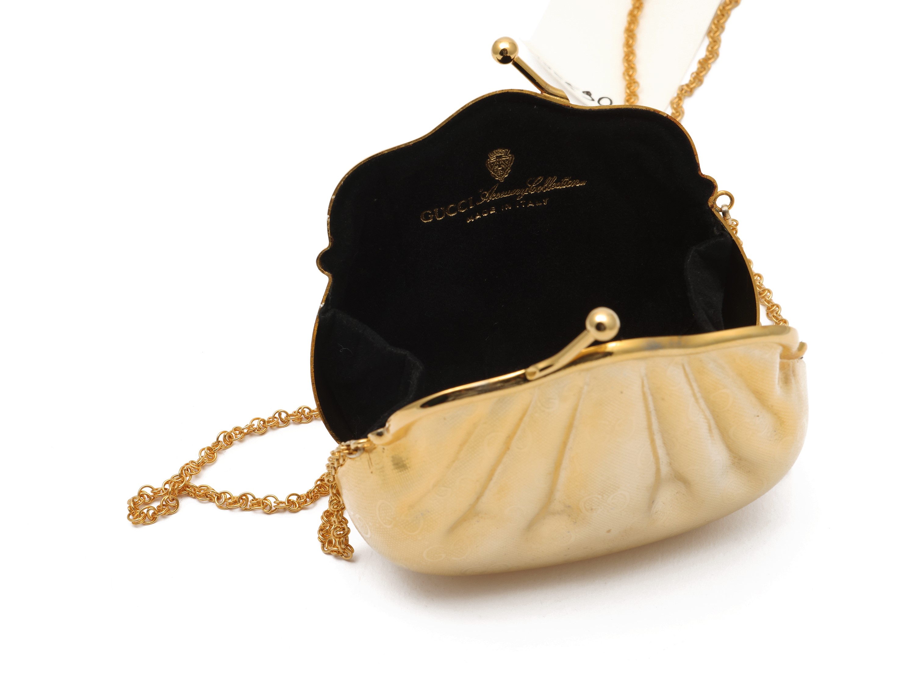 Gucci - Borsetta Minaudiere in metallo dorato con loghi