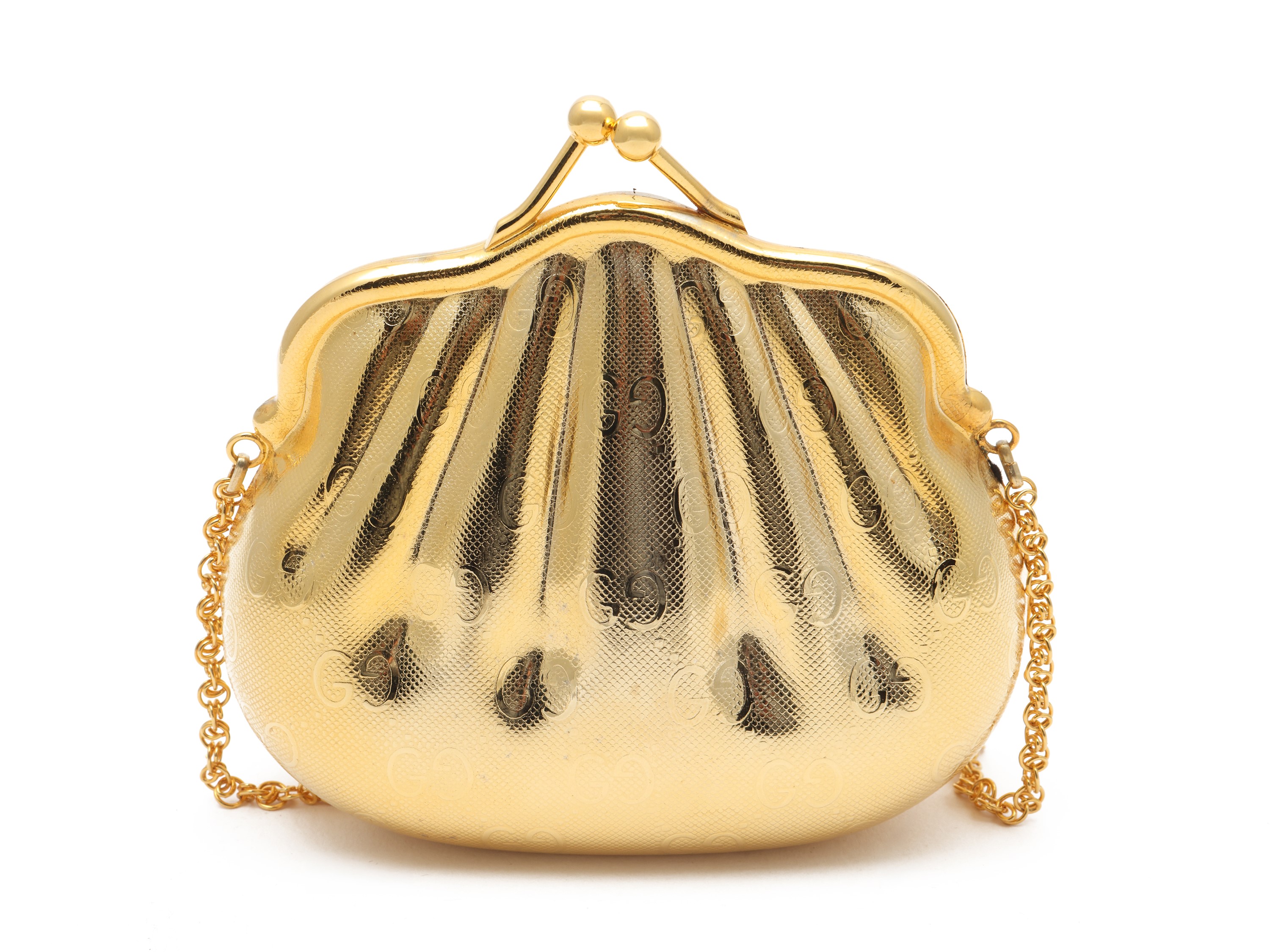 Gucci - Borsetta Minaudiere in metallo dorato con loghi