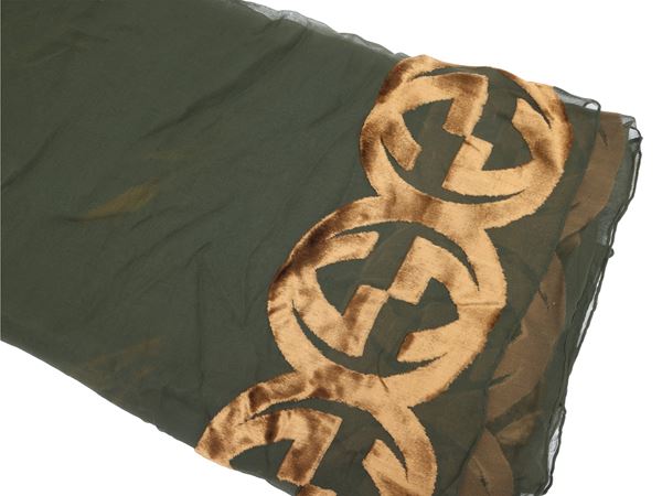 Gucci - Grande foulard in chiffon e velluto nero e marrone