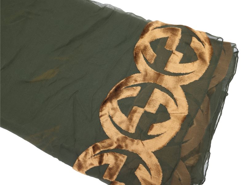 Gucci - Grande Foulard in Chiffon e Velluto Nero e Marrone