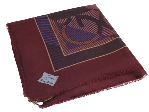 Gucci - Grande foulard in lana e seta prugna