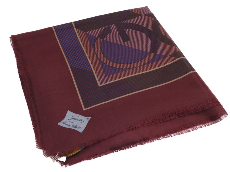 Gucci - Grande Foulard in Lana e Seta Prugna