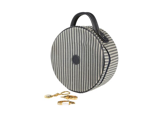 Fendi - Beauty case in tessuto a righe bianche e blu