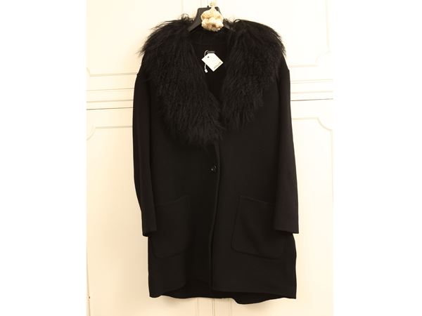 Giacca nera in lana e cashmere con collo in Mongolia, Joseph
