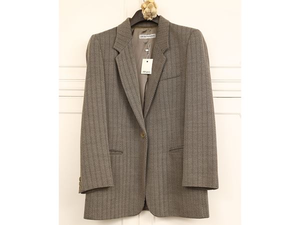 Emporio Armani - Giacca spigata in lana beige e nera