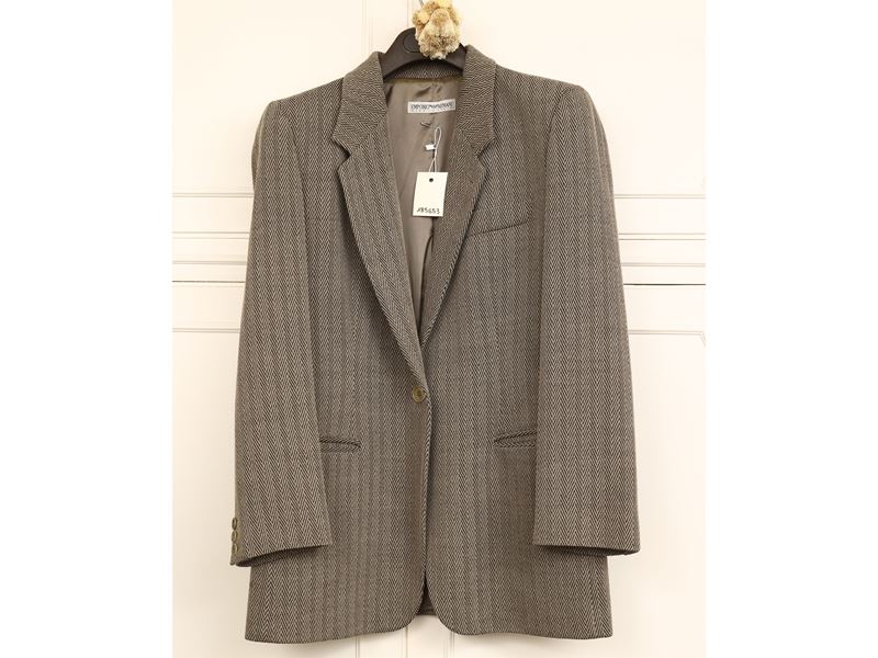 Emporio Armani - Giacca Spigata in Lana Beige e Nera