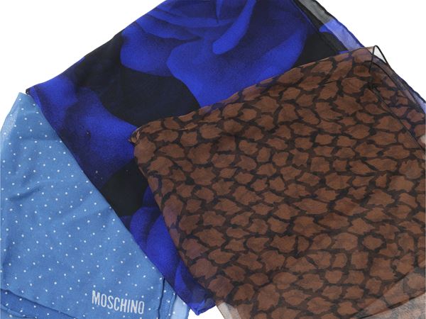 Tre foulard pochette in chiffon di seta