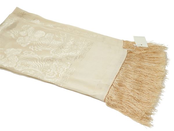 Sciarpa in seta beige con frange