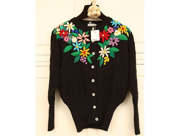 Cacharel - Cardigan in misto lana nera con ricamo floreale