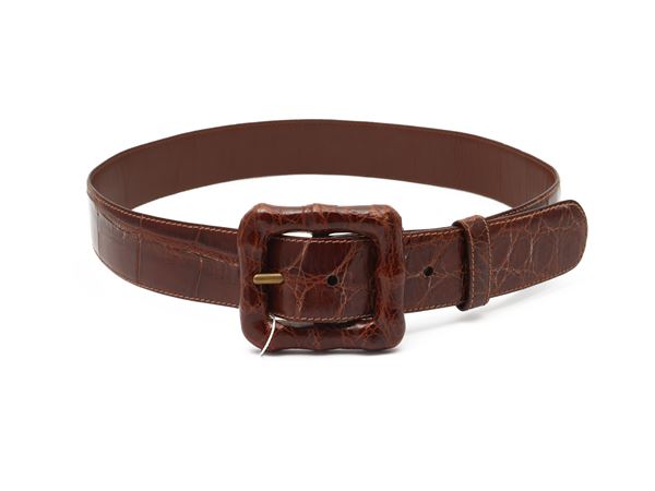 Gucci - Cintura in pelle stampa cocco marrone