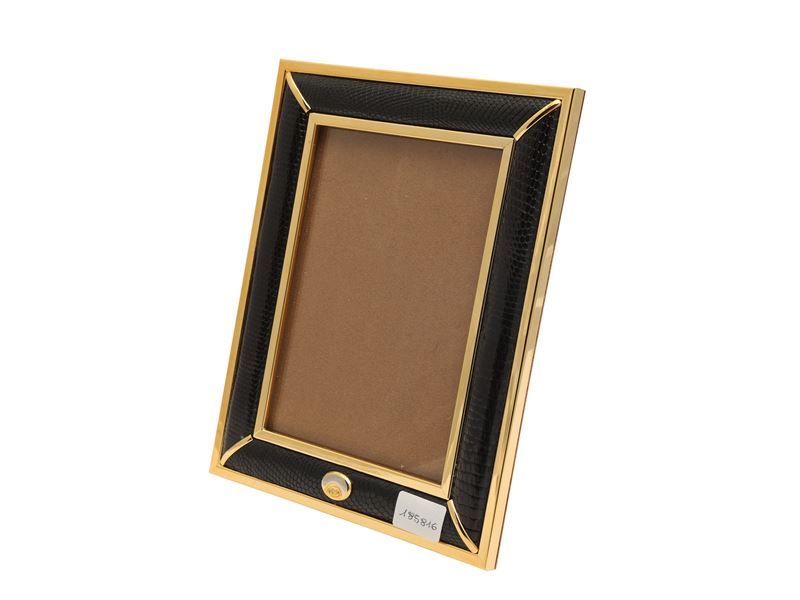 Gucci - Cornice in Lucertola Nera e Ottone Dorato