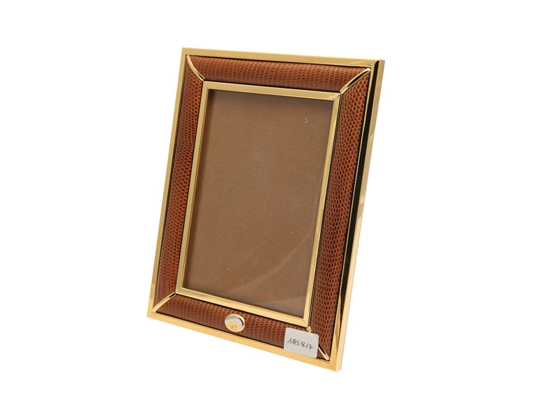 Gucci - Cornice in lucertola marrone e ottone dorato