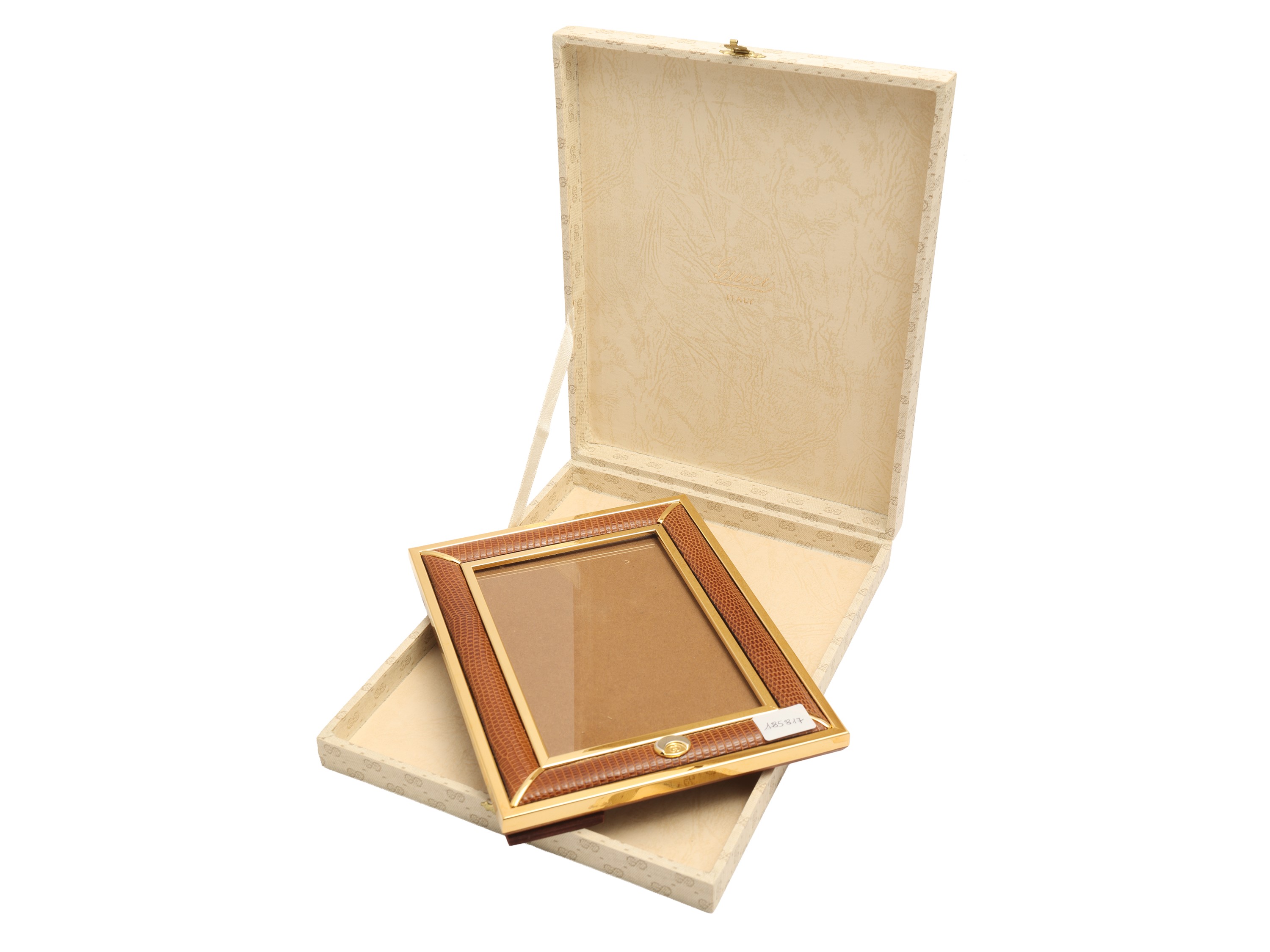 Gucci - Cornice in lucertola marrone e ottone dorato