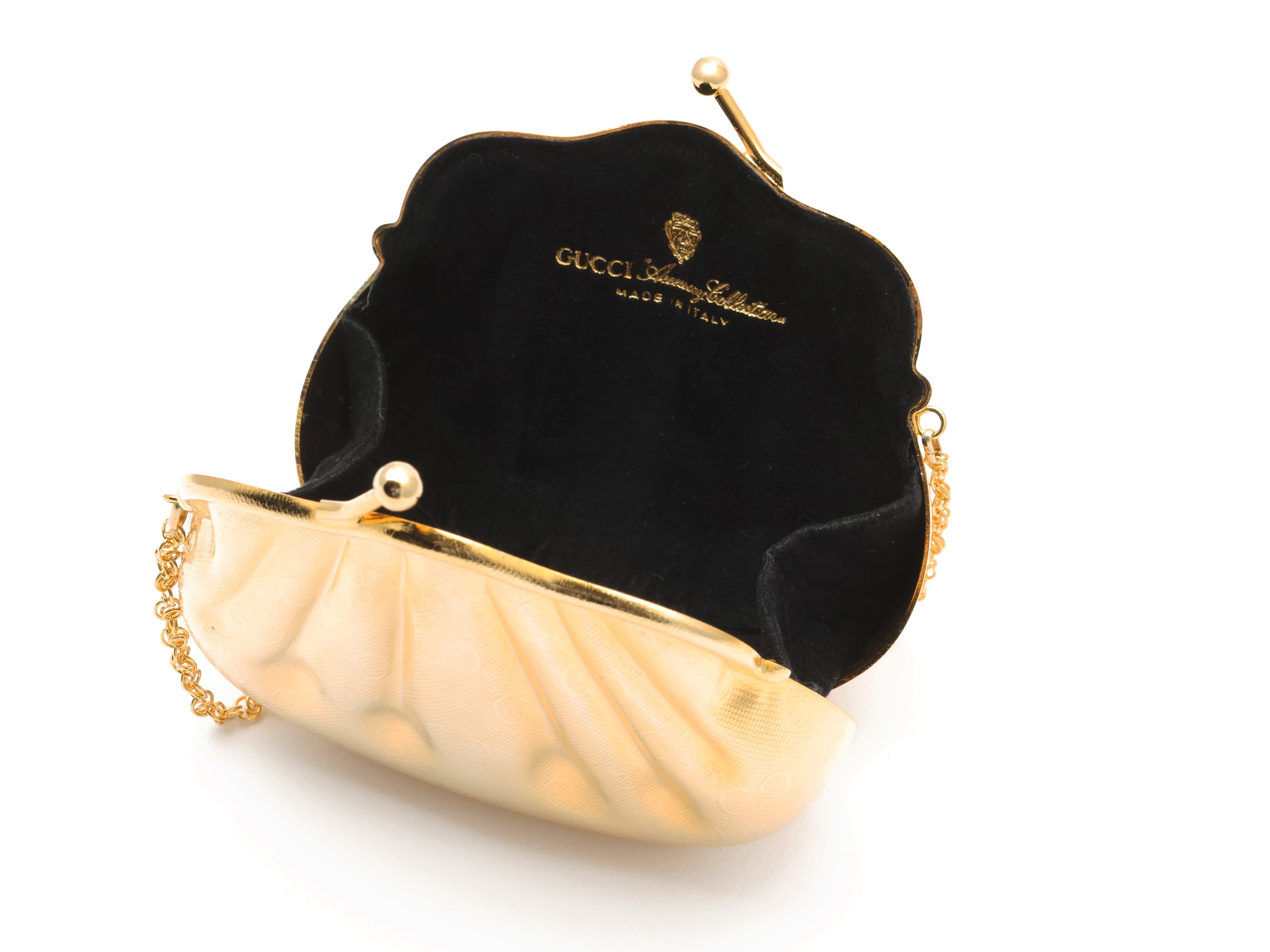 Gucci - Borsetta Minaudiere in Metallo Dorato con Loghi