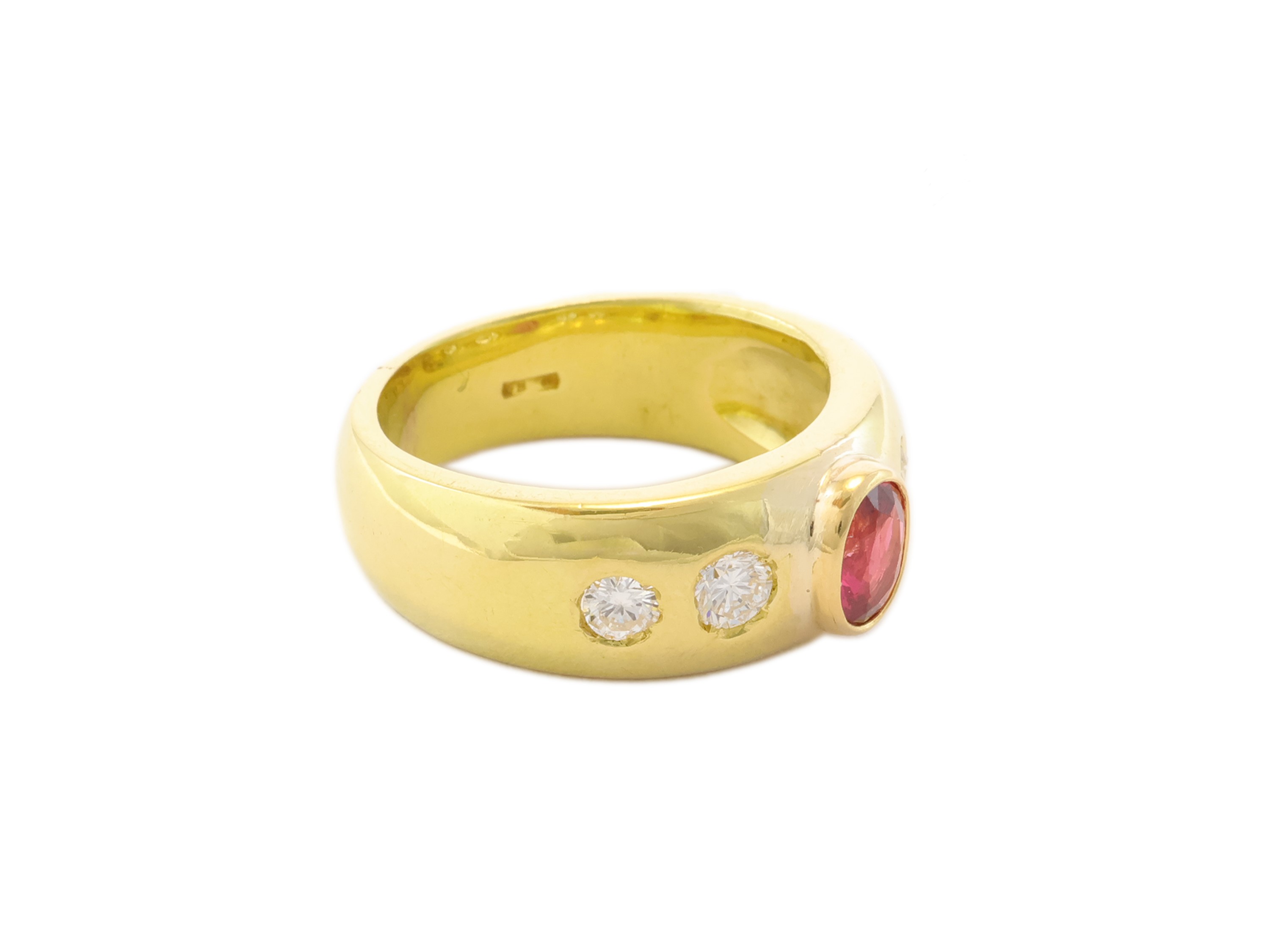 Anello in Oro Giallo, Diamanti e Rubino