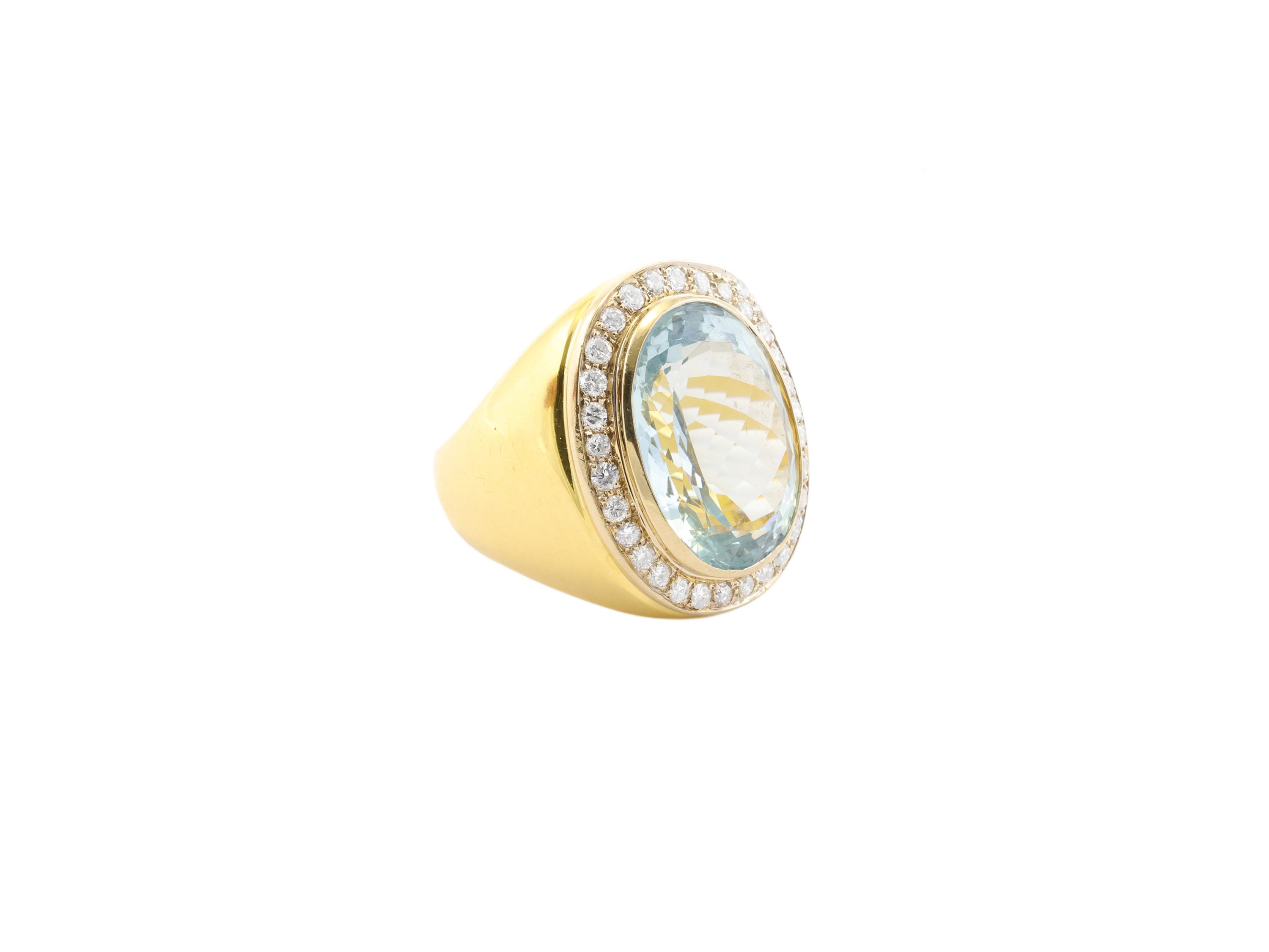 Anello in oro giallo, oro bianco, acquamarina e diamanti