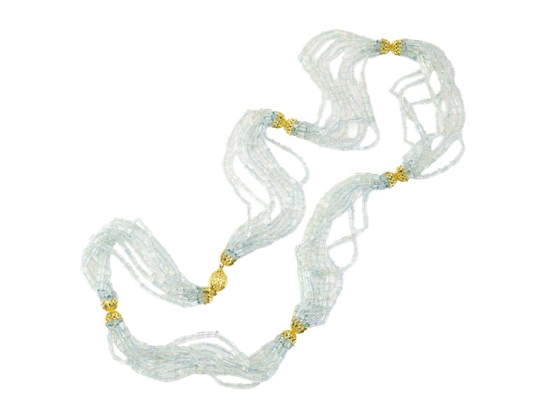 Lunga Collana in Oro Giallo e Pietre Incolori