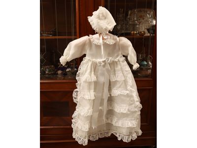 Set da Battesimo in organza e pizzo con accessori coordinati