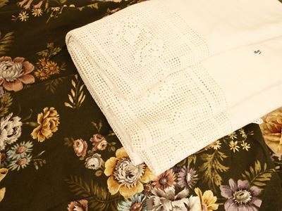 Set per letto singolo, copriletto in cotone stampato a fiori con balza uncinettata