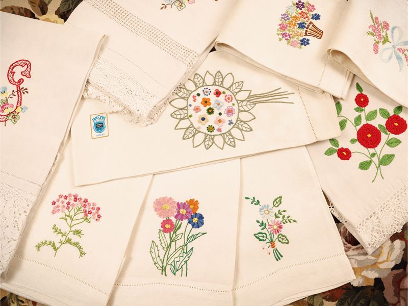 Asciugamani in puro lino damascato, set di 10 pezzi
