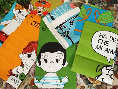 Set di 14 canovacci con motivi, inclusi anni Settanta e Snoopy