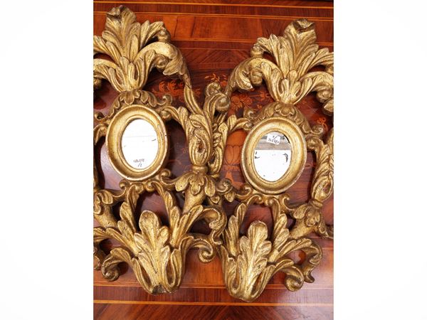 Pair of carved and gilded wooden fans