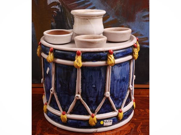Candlestick or centerpiece planter in painted Sicilian majolica