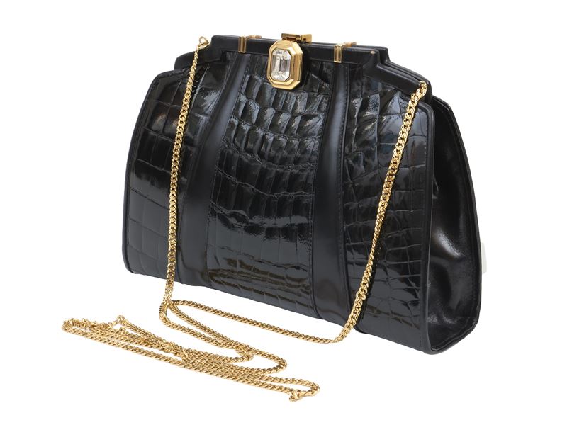 Borsetta in pelle stampa cocco nera, Barbara Bolan