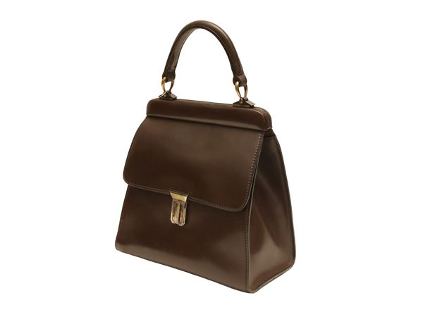 Borsa a mano in pelle marrone scuro