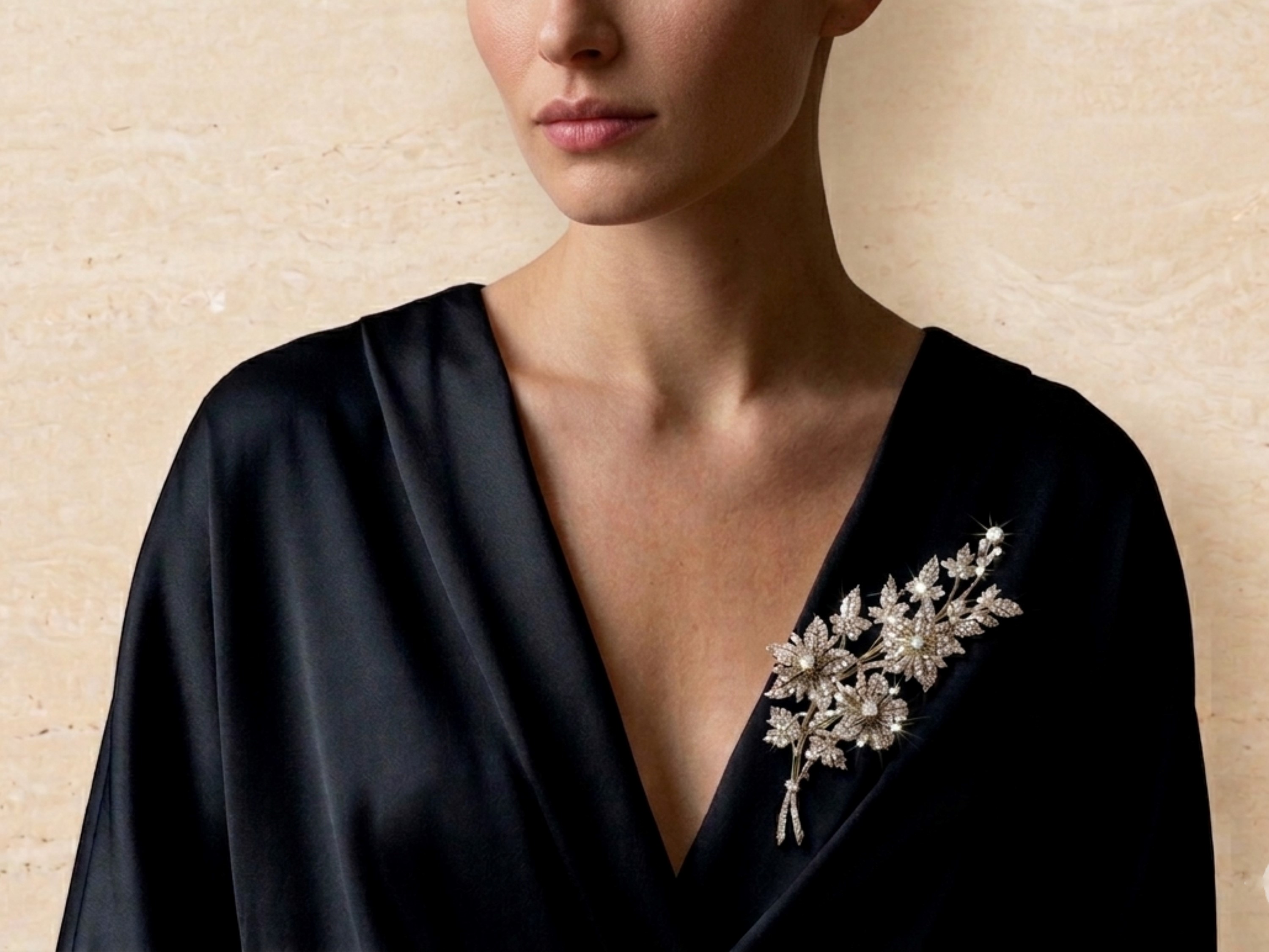 Spilla 'en tremblant' in oro giallo, argento e diamanti