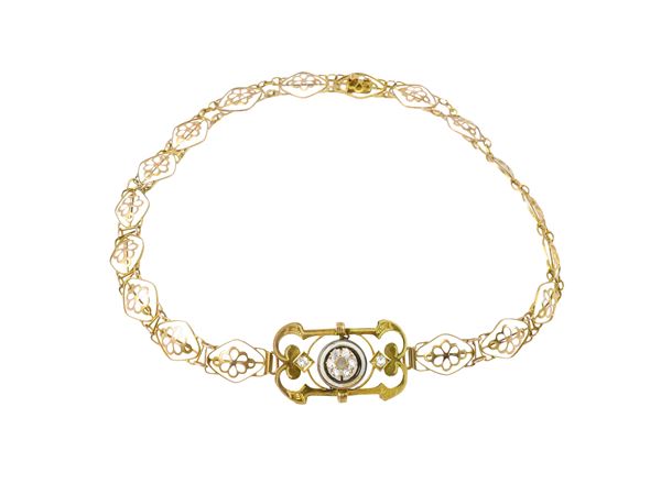 Collana girocollo in oro giallo 9Kt, smalto e diamanti