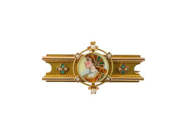 Spadafora, a 9Kt gold and enamel brooch  (19th century)  - Auction Jewels and Watches - Maison Bibelot - Casa d'Aste Firenze - Milano