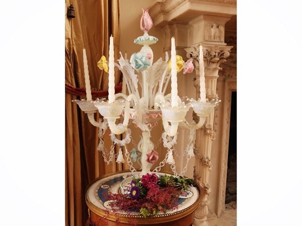 Flambeaux in milky blown glass