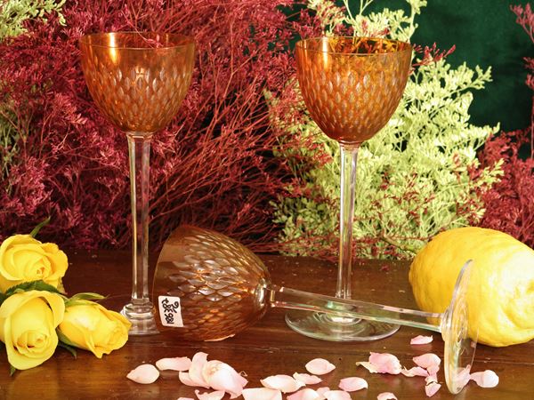Serie di sei calici in cristallo bicolore, modello Paris, Baccarat