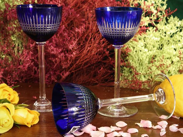 Series of six two-tone crystal glasses, Nancy model, Baccarat