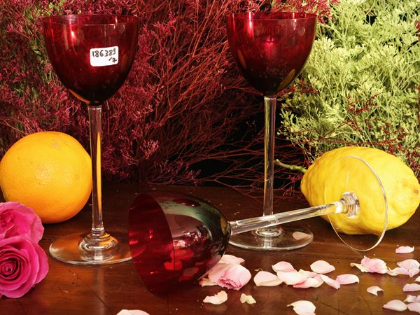 Series of six two-tone crystal glasses, Ruby model, Baccarat