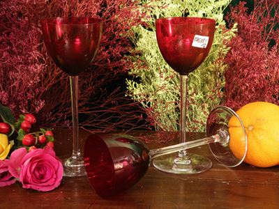 Serie di Sei Calici in Cristallo Bicolore, Modello Ruby, Baccarat