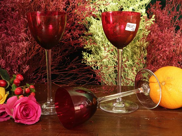 Serie di sei calici in cristallo bicolore, modello Ruby, Baccarat
